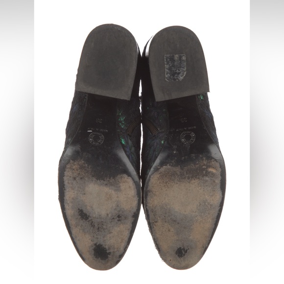 Dries Van Noton, green iridescent Jacquard brocade boots - Picture 5 of 8